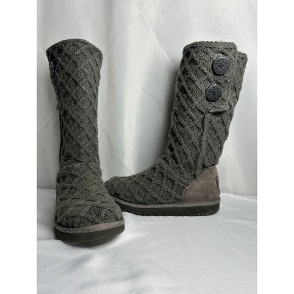 Ugg Cardy dark grey sweater classic tall 3 button womens boots SZ 4 - Picture 1 of 7